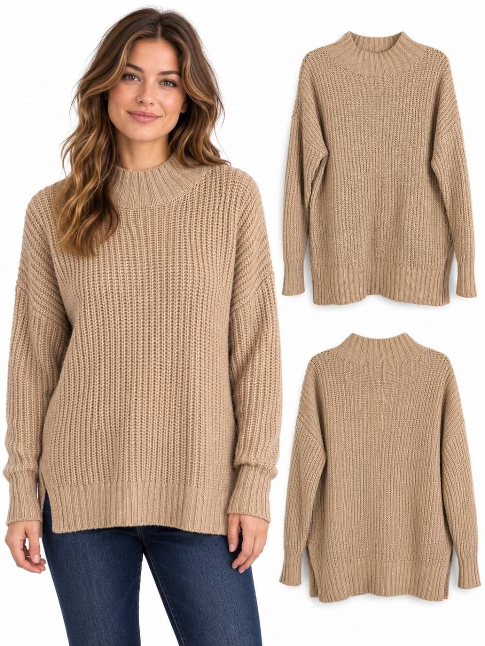 Maurices Medium Tan Chunky Rib Knit Mock Neck Sweater